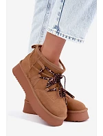 Kožené semišové zimní boty na platformě s šněrováním GOE UU2N4920 Camel