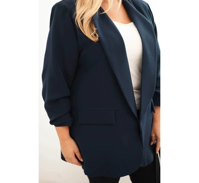 Dámske elegantné plus size sako modré