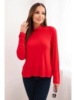 Dámska viskózna blúzka s rolákom a dlhými rukávmi červená