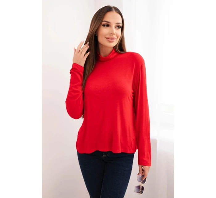Dámska viskózna blúzka s rolákom a dlhými rukávmi červená