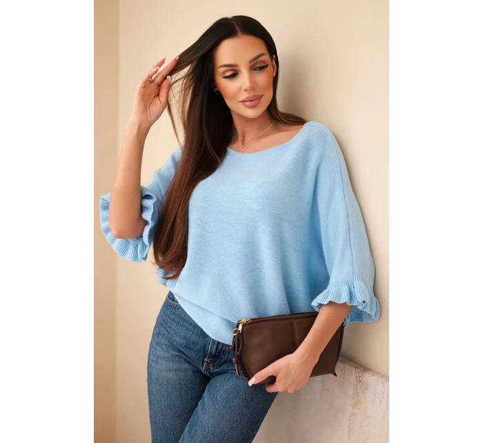 Dámský svetr typu model 21949278 s kulatým výstřihem modrý - K-Fashion