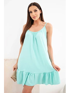 Dámské viskózové šaty na ramínkách s volánem a vázáním mentolová