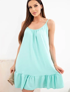 Dámske viskózové šaty bez ramienok s volánom a kravatou mätovej farby