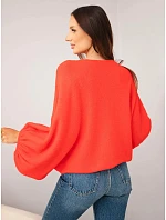 Svetr dámský s přídavkem model 22540764 oversize červený - K-Fashion Svetr dámský s přídavkem model 22540764 oversize červený - K-Fashion