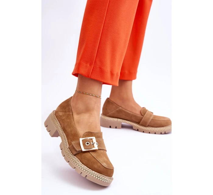 Modne Zamszowe Mokasyny Ciemnobeżowe Eloisa