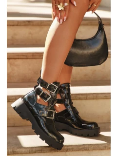 Lakované dámské s pásky a Černé model 21709075 - Boto