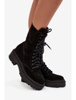 Botki Workery Damskie Z Naturalnego Zamsz Ocieplane Zazoo 4213 Czarne