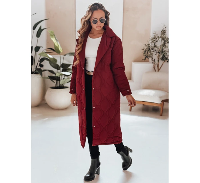 Dámský prošívaný dlouhý kabát bordó Dstreet model 21990543 - FashionStreet
