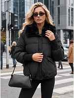 Dámska zimná prešívaná bunda s kožušinou, čierna, FashionStreet TY5815