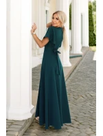 dlouhé šaty s rozparkem na rukávy a výstřihem lahvově zelené model 21291970 - numoco