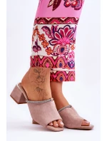 Zamszowe Klapki Na Obcasie S.Barski KV-612-2 Beżowe