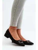 Czółenka Na Niskim Obcasie Z Ozdobą Eko Zamszowe S.Barski KV27-034 Czarne