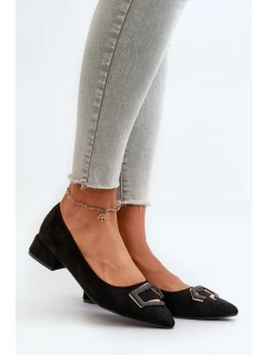 Czółenka Na Niskim Obcasie Z Ozdobą Eko Zamszowe S.Barski KV27-034 Czarne