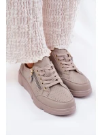 Kožené Sportovní Boty Tenisky Na Platformě Se Zipem model 21691885 Tmavě Béžové - VINCEZA