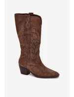 Semišové Dámské Boty Na Podpatku Hnědé model 21705050 - Zazoo Semišové Dámské Boty Na Podpatku Hnědé model 21705050 - Zazoo