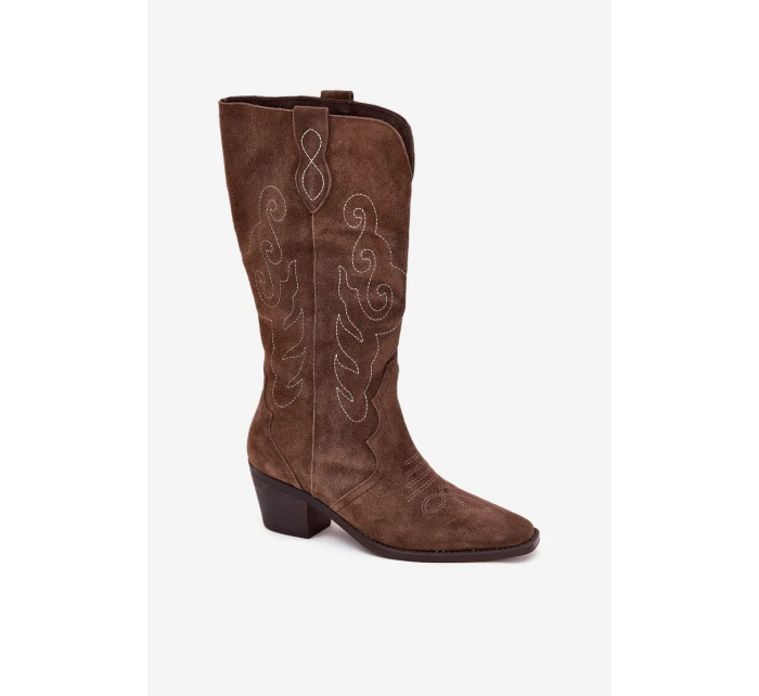 Semišové Dámské Boty Na Podpatku Hnědé model 21705050 - Zazoo Semišové Dámské Boty Na Podpatku Hnědé model 21705050 - Zazoo