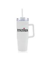 POHODINDA - biela cestovná termoska s priehľadným viečkom 900 ml