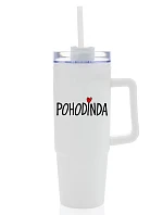 POHODINDA - biela cestovná termoska s priehľadným viečkom 900 ml