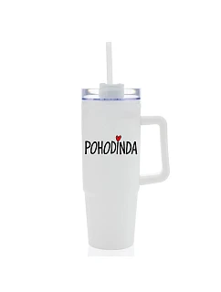 POHODINDA - biela cestovná termoska s priehľadným viečkom 900 ml