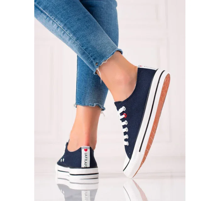 Jedinečné dámske tenisky modrej bez podpätku Jedinečné dámske tenisky modrej bez podpätku