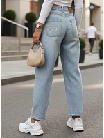 Dámske džínsy balónového strihu s odretou modrou FashionStreet UY2980