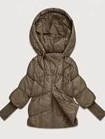 Dámska bunda s pletenými manžetami, oversize, béžová (B6078-12)