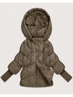 Dámská bunda s pletenými manžetami, oversize, béžová (B6078-12)