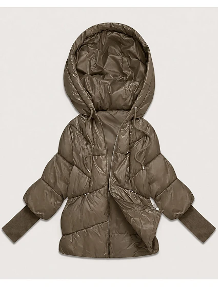 Dámska bunda s pletenými manžetami, oversize, béžová (B6078-12) Dámska bunda s pletenými manžetami, oversize, béžová (B6078-12)