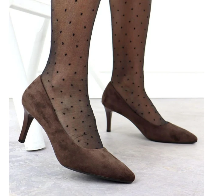 Dámské čokoládové semišové lodičky na jehlovém podpatku Sergio model 21906220 - LEONE