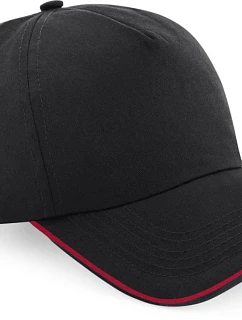 Beechfield B 25C 5-panelová čiapka s kšiltom „Authentic Piped Peak“ 53.025C čierna/klasická červená