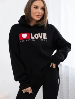 Zateplená bavlnená mikina s kapucňou Love black