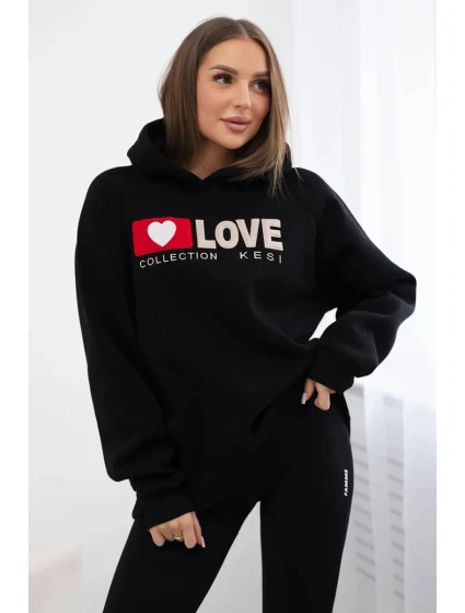 Zateplená bavlnená mikina s kapucňou Love black