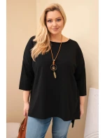 Dámská bavlněná blůza Plus Size asymetrická s náhrdelníkem černá