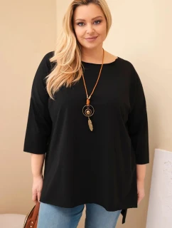 Dámske bavlnené Plus veľkosť asymetrické blúzka s náhrdelníkom čierna