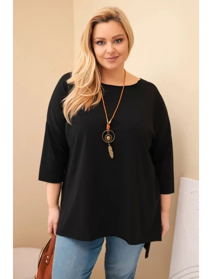 Dámská bavlněná blůza Plus Size asymetrická s náhrdelníkem černá