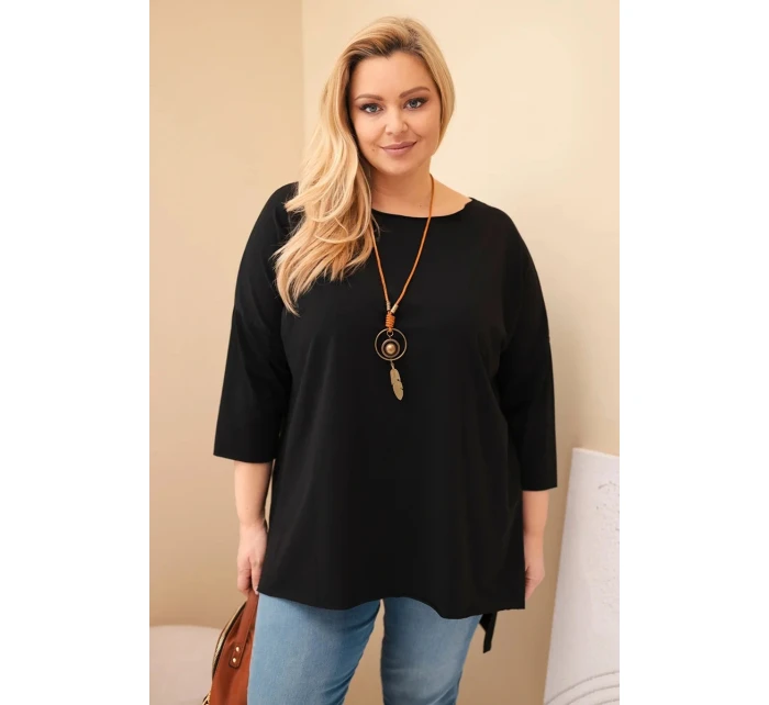 Dámská bavlněná blůza Plus Size asymetrická s náhrdelníkem černá
