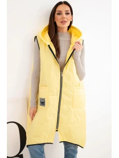 Dámská prošívaná vesta Plus Size s kapucí na zip žlutá