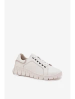 Skórzane Półbuty Damskie Ze Sznurowaniem Vinceza 41493 Białe