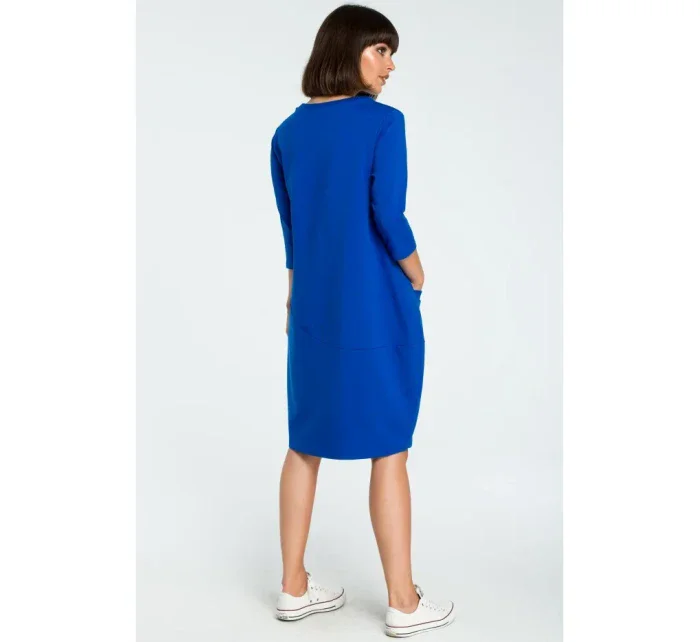 B083 Oversized šaty s predným vreckom - kráľovská modrá
