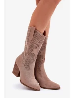 Dámske perforované čižmy v kovbojskom štýle so stĺpcovým podpätkom S.Barski - béžové, ekokoža Dámske perforované čižmy v kovbojskom štýle so stĺpcovým podpätkom S.Barski - béžové, ekokoža
