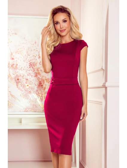TAMARA - Elegantné dámske midi šaty v bordovej farbe s opaskom 301-4 TAMARA - Elegantné dámske midi šaty v bordovej farbe s opaskom 301-4