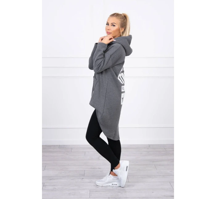 Zateplená mikina s dlouhými zády a kapucí v grafitové barvě Zateplená mikina s dlouhými zády a kapucí v grafitové barvě