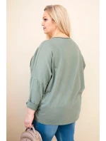 Dámská bavlněná blůza Plus Size s V výstřihem khaki