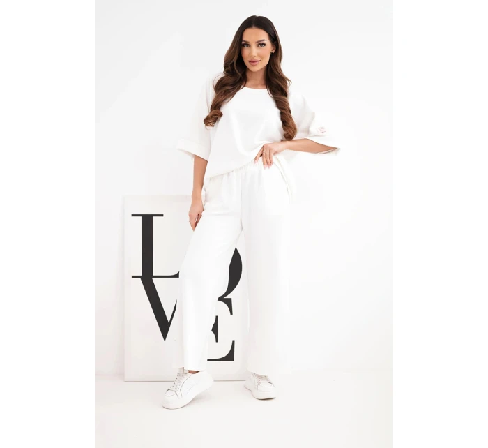 Dámska súprava z viskózy, mikina a široké nohavice ecru