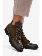 Lakierowane Botki Damskie Z Ozdobnym Tłoczeniem Ocieplane Vinceza 16477 Ciemnozielone