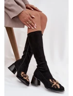 Dámské kozačky na klínku s ozdobnou mašlí model 21718438 Černé - D&A