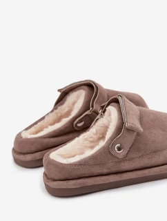 Dámske papuče s opaskom a kožušinou Rilena - tmavo béžové