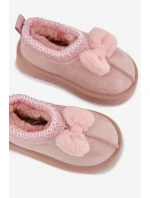 Detské snehové topánky s výšivkou a mašľou Daven - ružové Detské snehové topánky s výšivkou a mašľou Daven - ružové