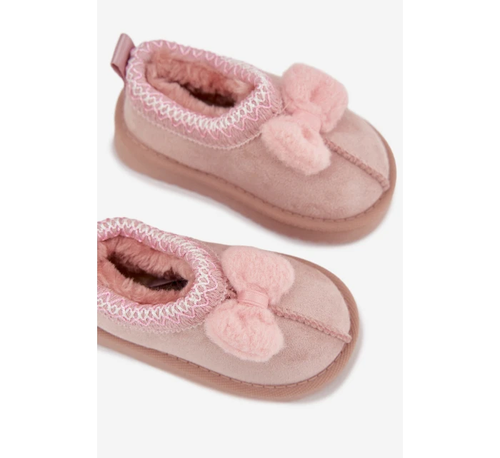 Detské snehové topánky s výšivkou a mašľou Daven - ružové Detské snehové topánky s výšivkou a mašľou Daven - ružové