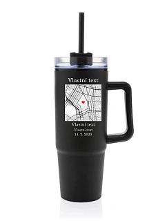Personalizovaná cestovná termoska s priehľadným viečkom s mapou